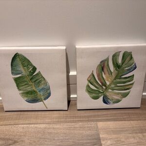 Leaf Art Canvas Set - Green and White